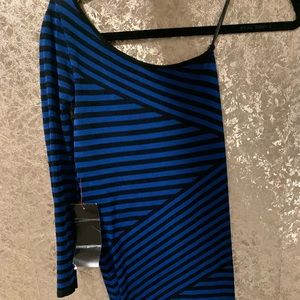 Bebe blue and black stripped dress